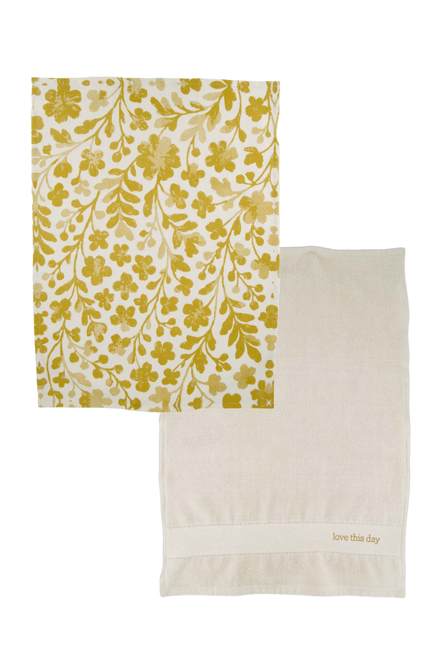 Küchenset „Love This Day“ mit Blumenmotiv | Weiß/Gold