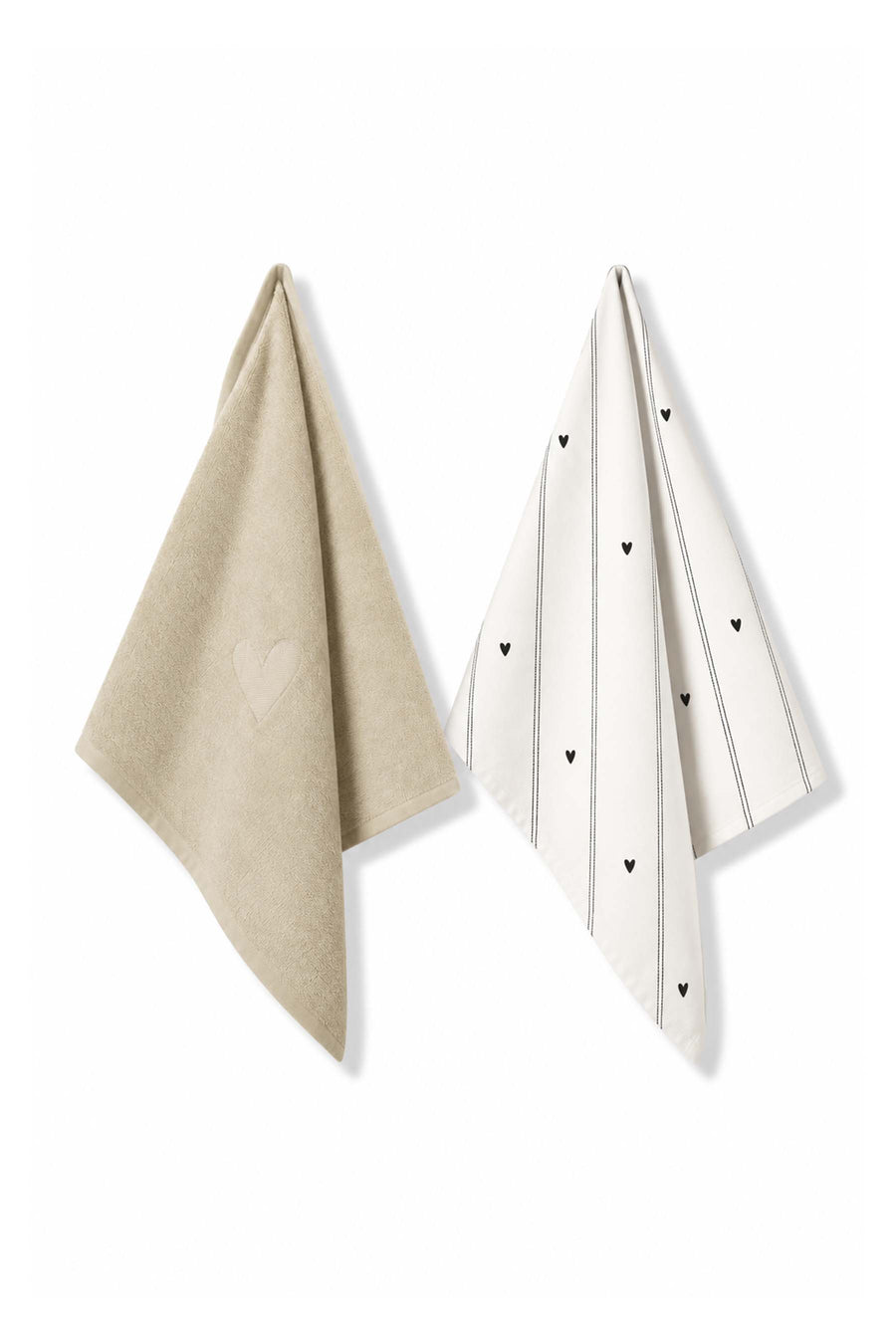 Kitchen set: stripes / hearts | sand / charcoal gray
