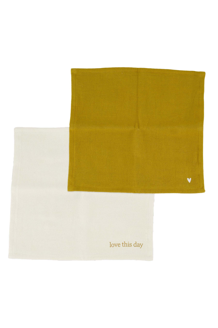 2er-Set Geschirrtücher „Love this day“ mit Herzmotiv | Weiß/Gold