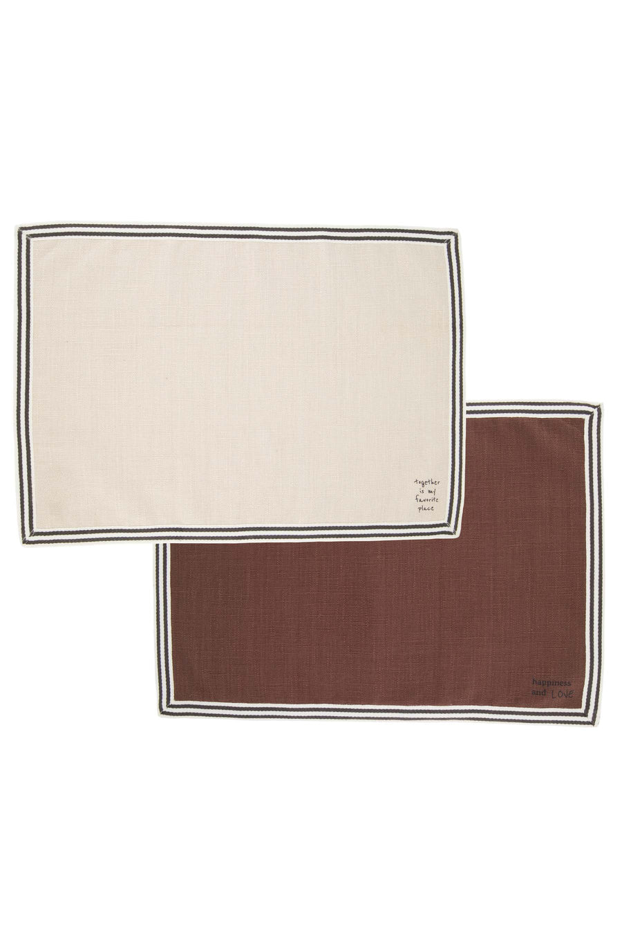 set van 2 placemats dubbelzijdig favorite place / hapinesss | sand / dark brown