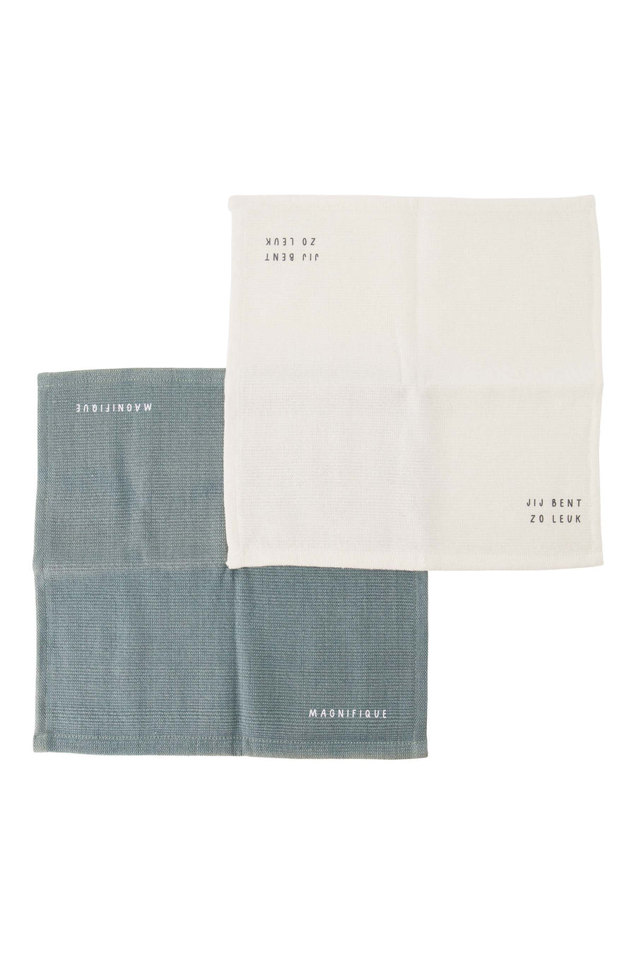 set van 2 vaatdoekjes zo leuk wit/grijsblauw | wit / grijsblauw