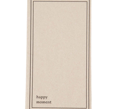 Rechteckige Servietten „Happy Moment“ in Sand/Anthrazitgrau von Zusss in einer Kartonverpackung mit schwarzen Rändern.