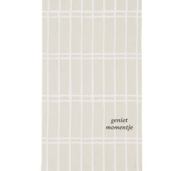 Servietten, rechteckig, Karomuster, „Genieße den Moment“ | Sand von Zusss, sandfarbene Papierservietten mit weißem Karomuster