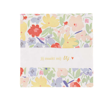 Servietten quadratisch Blumen Du machst mich glücklich | Off-White / Multicolor