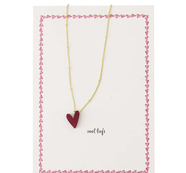 ansichtkaart ketting hartje wit/rood | white / red