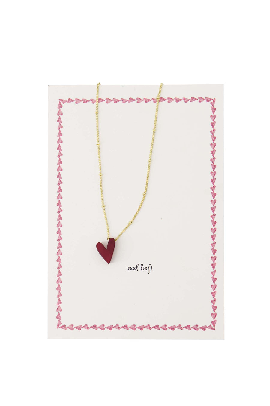 ansichtkaart ketting hartje wit/rood | wit / rood