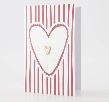wenskaart broche hartje strepen wit/rood | white / red
