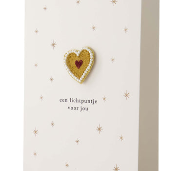 wenskaart broche hartje sterren wit/goud | white / gold