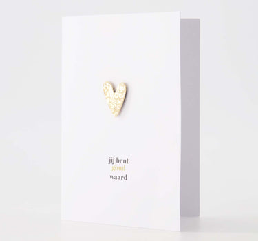 wenskaart magneet hartje jij bent goud waard wit/goud | white / gold