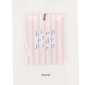 Postkarte Mini-Duftbeutel Hieperdepiep Hurra | weiß / rosa / blau