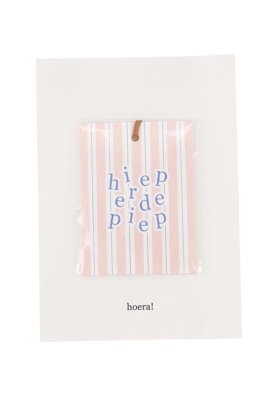 ansichtkaart mini geurzakje hieperdepiep hoera | wit / roze / blauw
