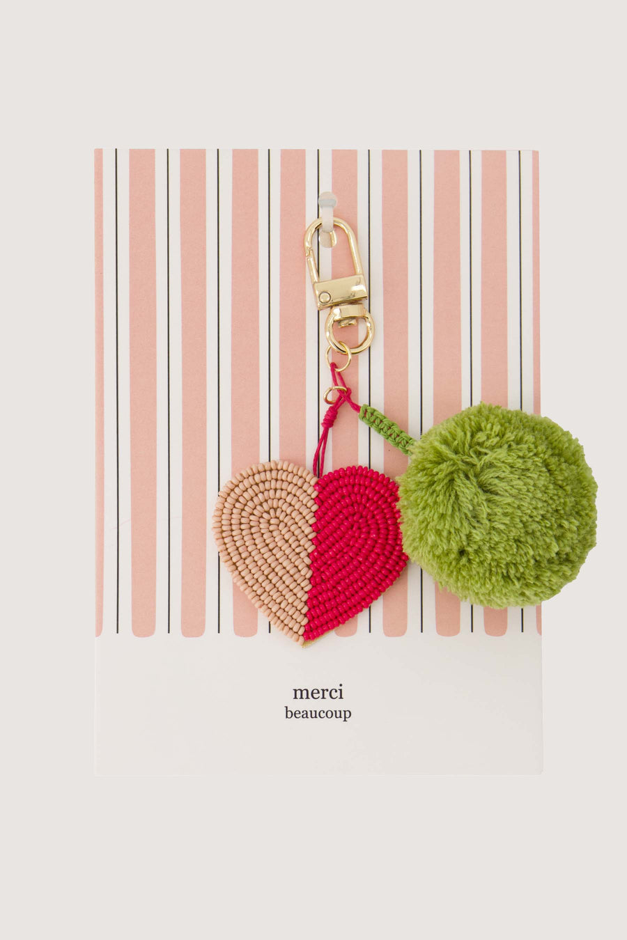 ansichtkaart tashanger pompon hart merci beaucoup | multicolor