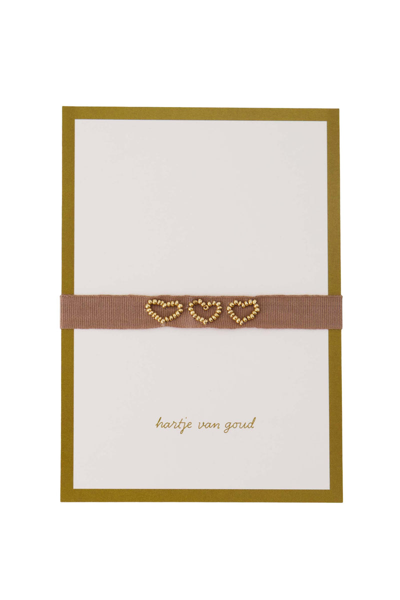 ansichtkaart armbandje hartje van goud | white / brown