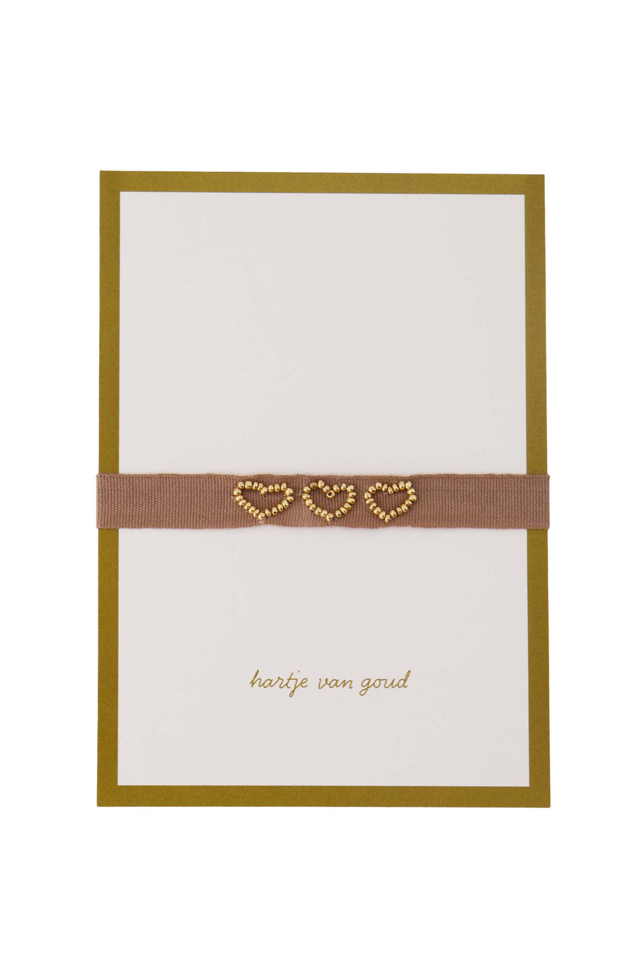 ansichtkaart armbandje hartje van goud | white / brown