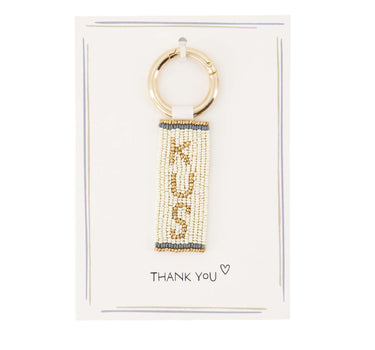 ansichtkaart sleutelhanger kus | white / gold / blue