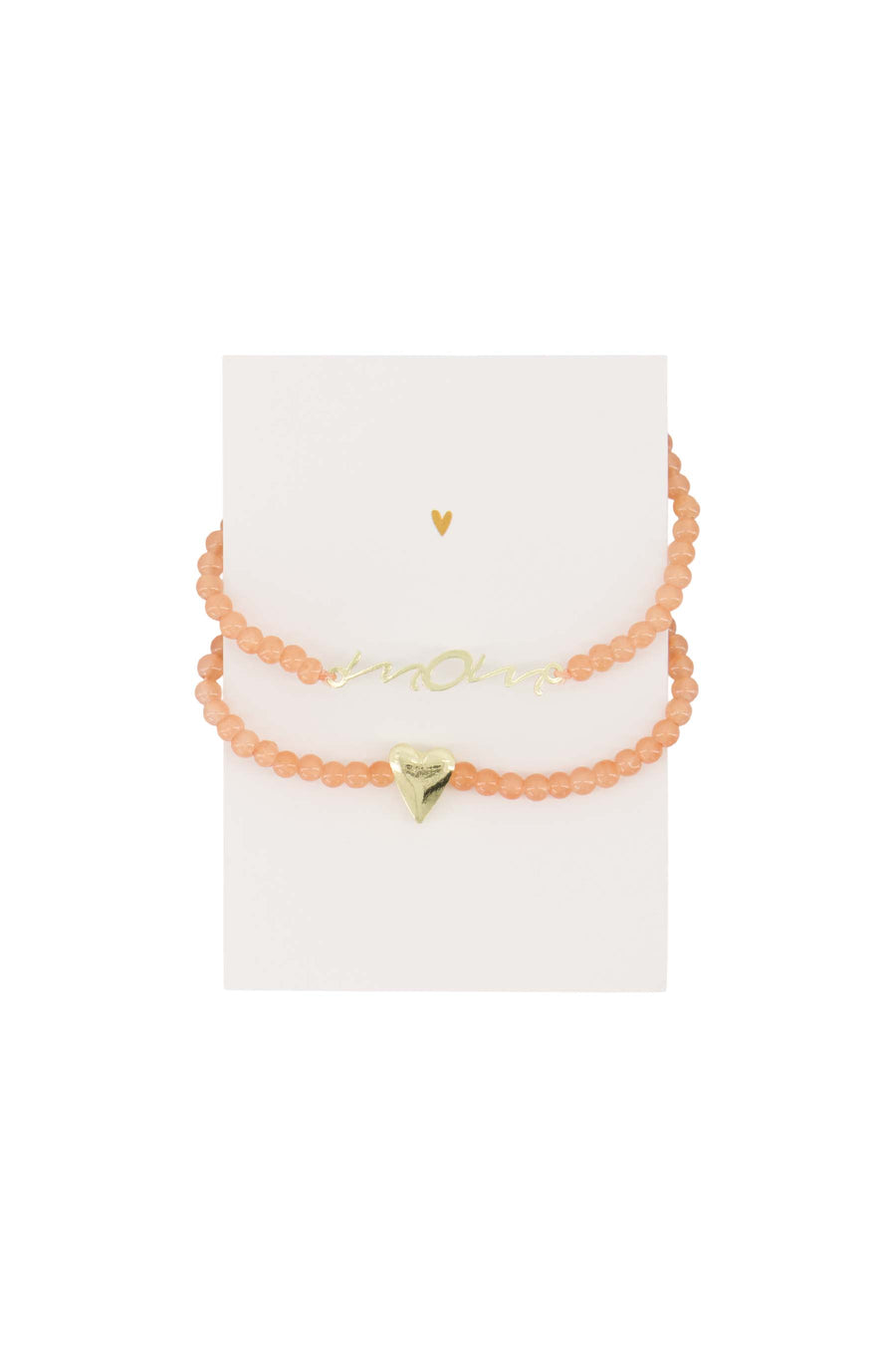 Ansichtkaart met 2 Armbandjes Mom | white / ochre