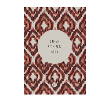 Set van 20 kaarten met ronde hoeken goud van Zusss, verpakking met roodbruine ikat-print.
