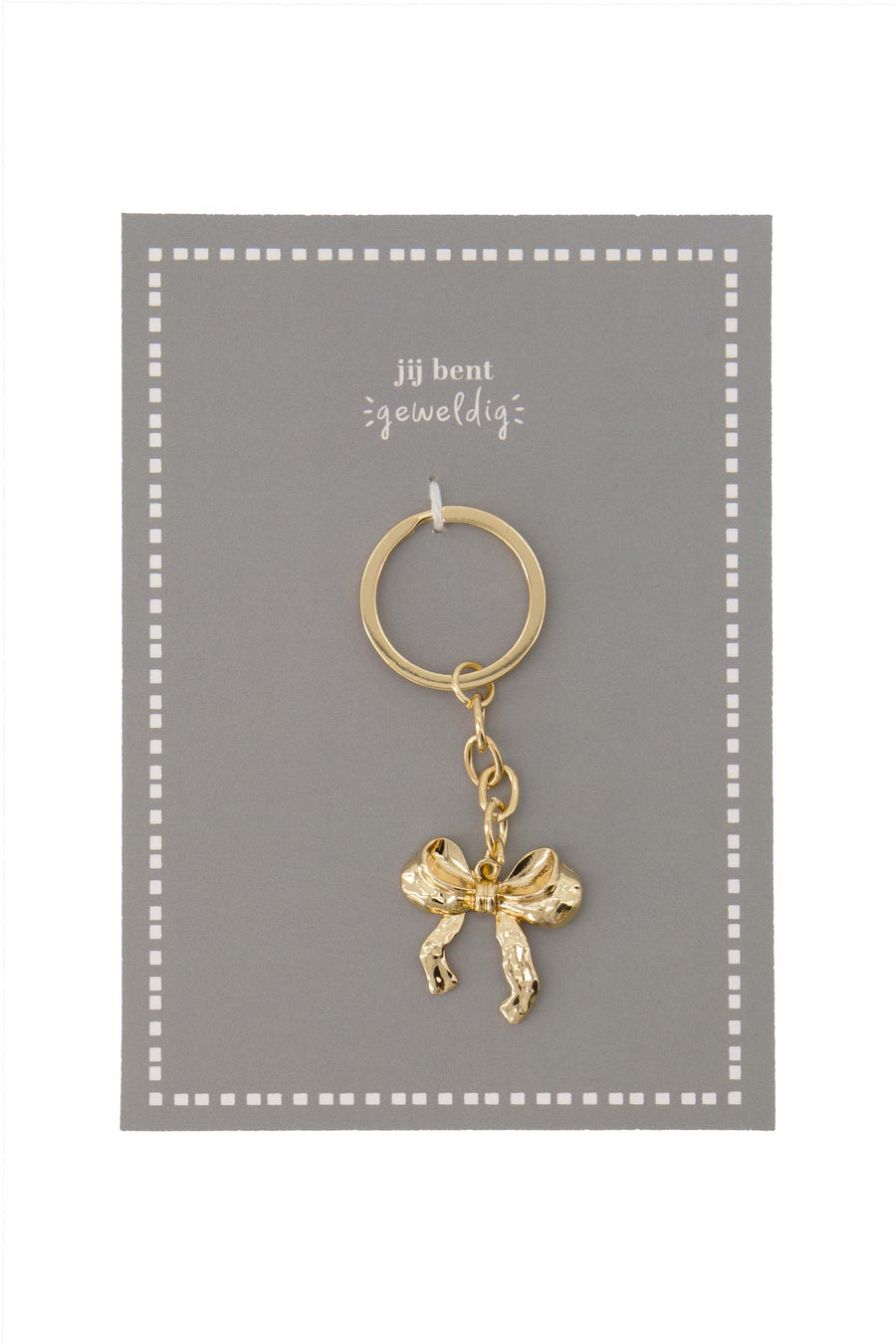 ansichtkaart sleutelhanger strik wit/goud | wit / goud