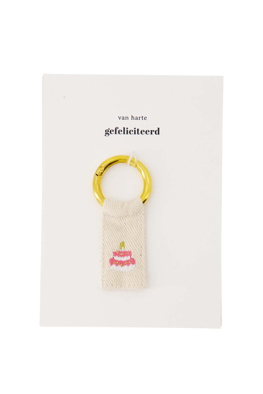ansichtkaart sleutelhanger taart wit/roze | wit / roze