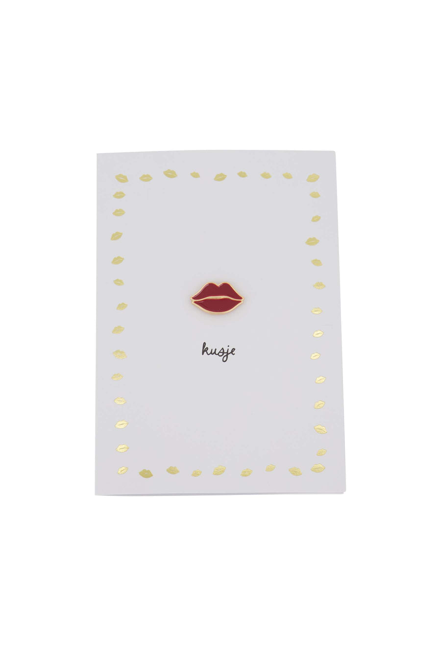wenskaart broche kusje wit/rood/goud | wit / rood / goud