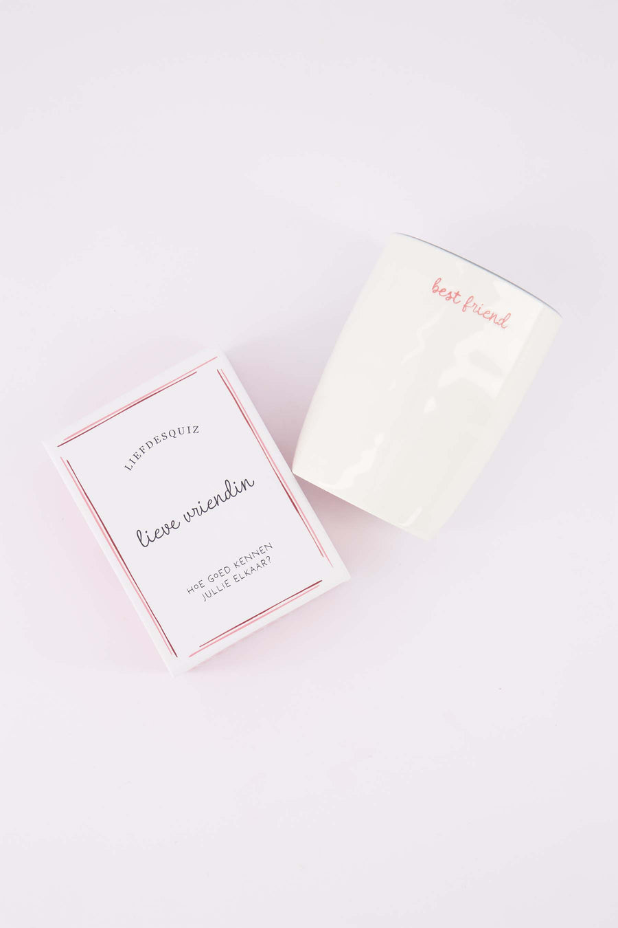 cadeauset Lieve Vriendin & Best Friend - Vriendenquiz & koffiemok - Roze/wit