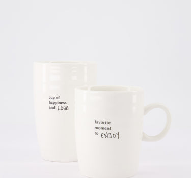 set van 2 mokken Cup of Happiness & Favorite Moment to Enjoy - Keramiek - Wit/zwart
