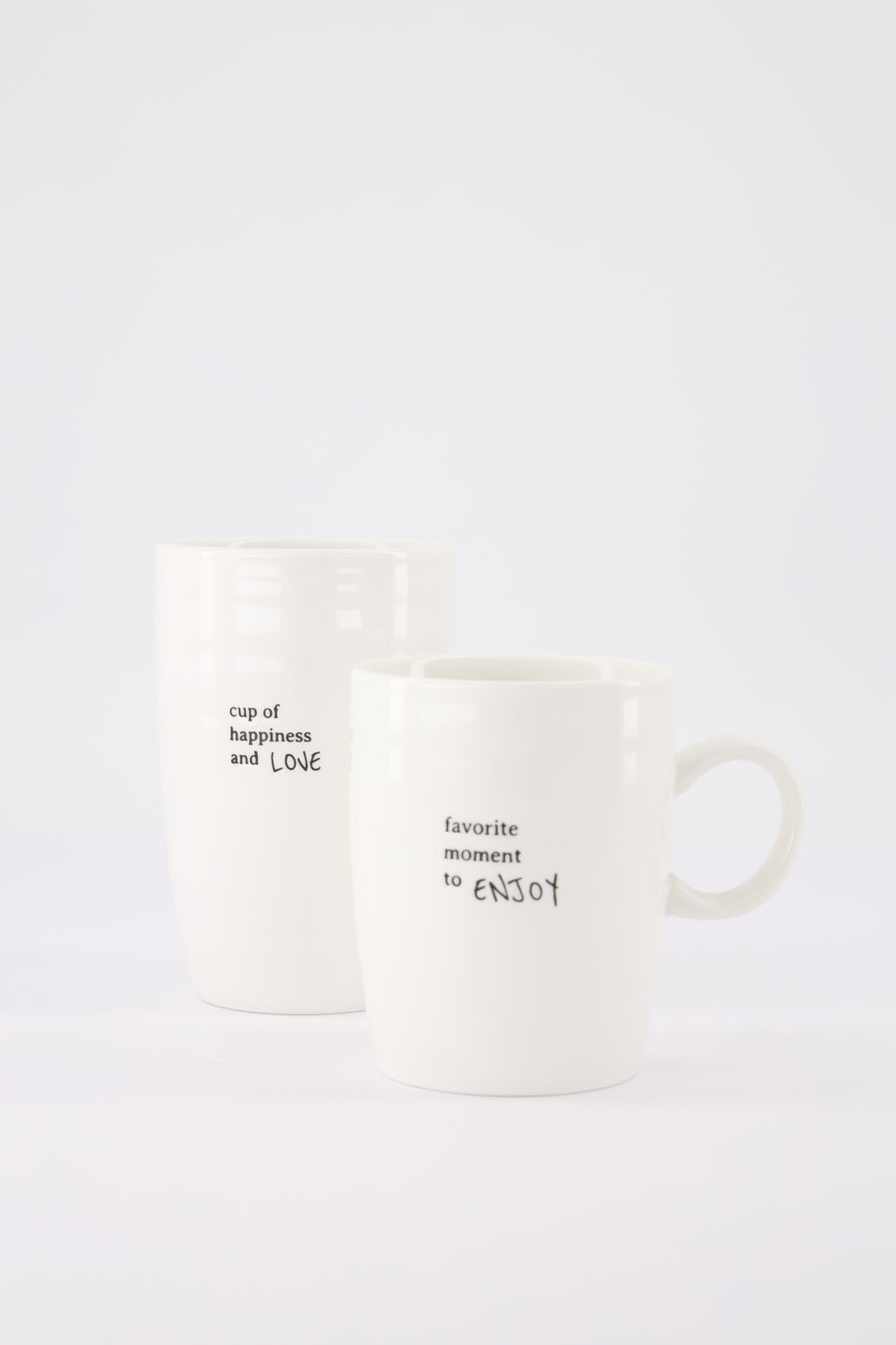 set van 2 mokken Cup of Happiness & Favorite Moment to Enjoy - Keramiek - Wit/zwart