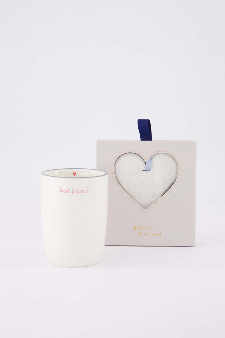 cadeauset Best Friend & You're the Best - Koffiemok & geursteen in doosje - Wit/donkerroze & wit/blauw