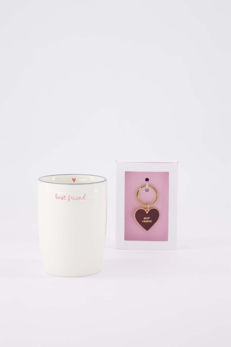 cadeauset Best Friend - Koffiemok & sleutelhanger in doosje - Wit/donkerroze & donkerrood