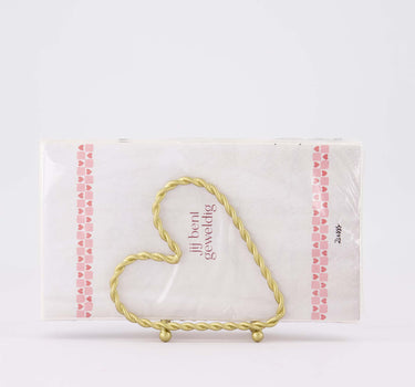 tafeldecoratie set - Servethouder hartvorm en servetten Jij bent geweldig/Love - Goud & wit/roze