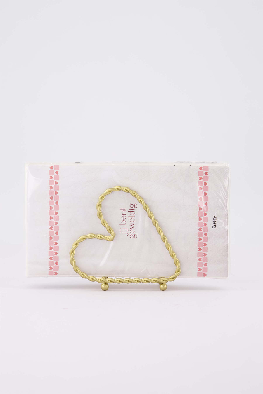 tafeldecoratie set - Servethouder hartvorm en servetten Jij bent geweldig/Love - Goud & wit/roze