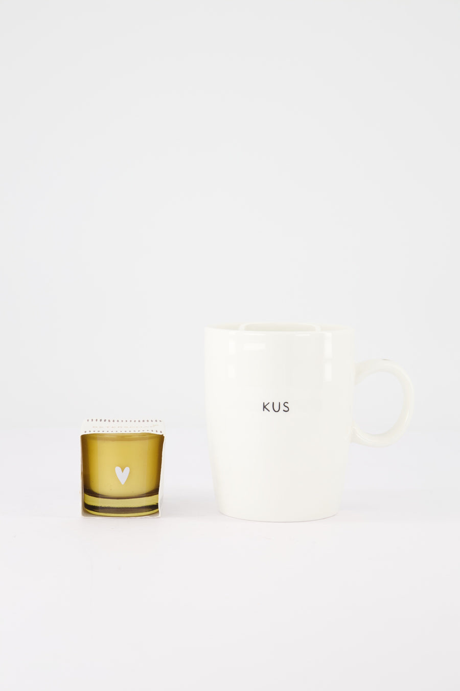 cadeauset Beterschap & Kus - Geurkaarsje in wikkel & theemok - Wit/bruin & wit/zwart