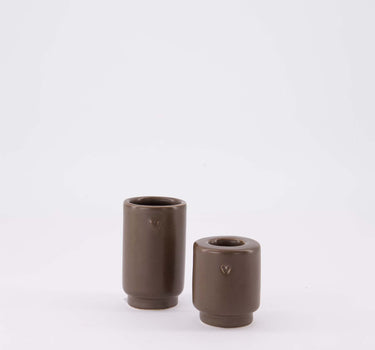 decoratieset Hartje - Kandelaar & vaasje van keramiek - Donkerbruin