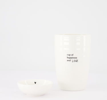 koffieset Happiness & Hartje - Mok L & dipschaaltje - Wit/zwart
