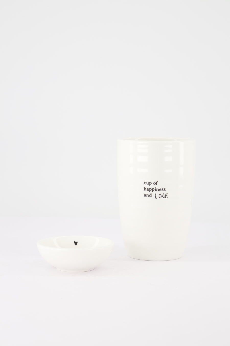 koffieset Happiness & Hartje - Mok L & dipschaaltje - Wit/zwart
