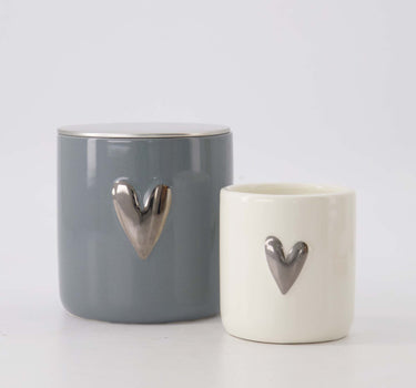 Set of 2 Scented Candles Ceramic Heart Silver