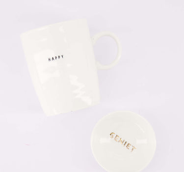 theeset Geniet & Happy - Dipschaaltje & theemok - Wit/goud & wit