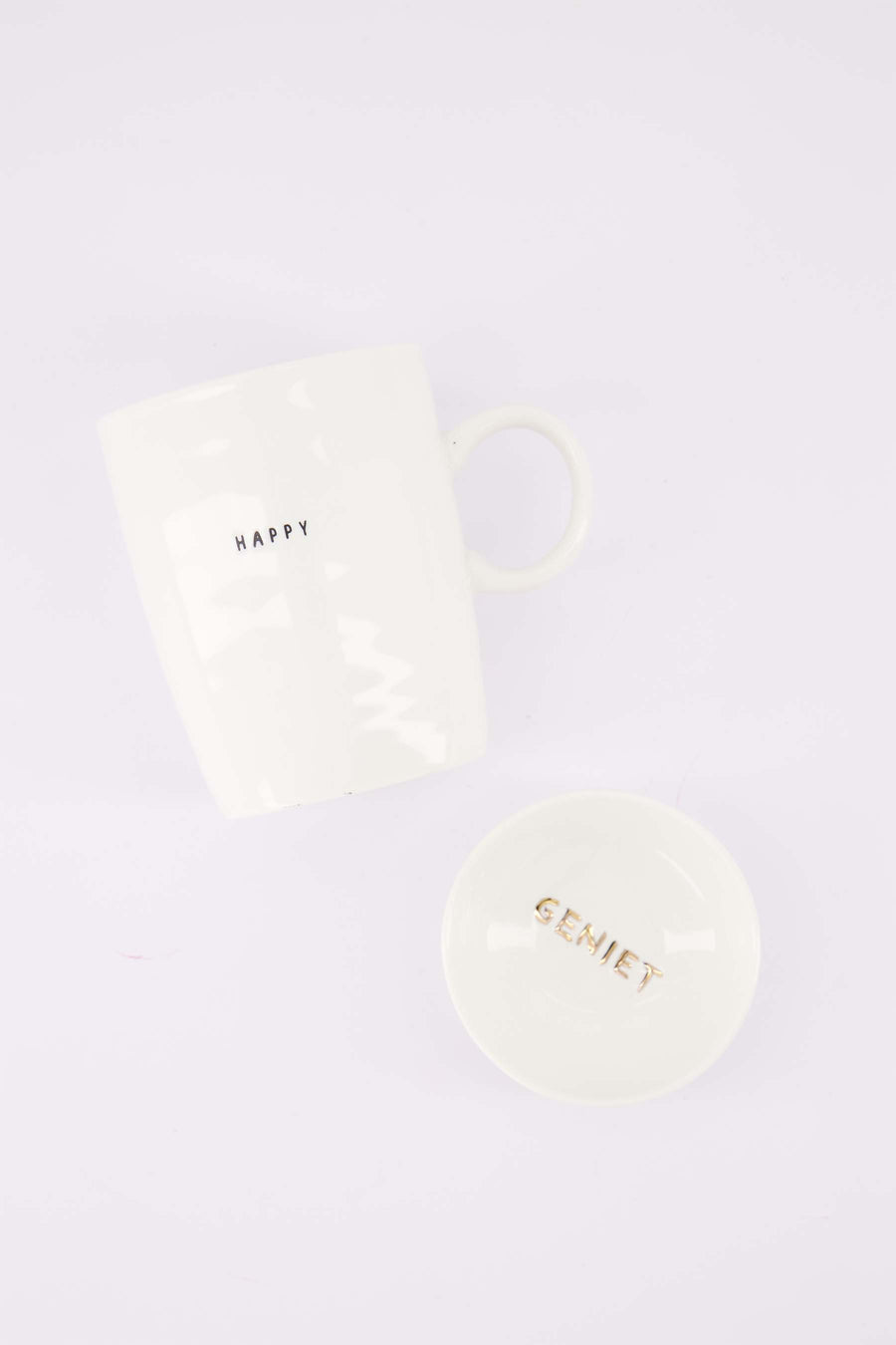 theeset Geniet & Happy - Dipschaaltje & theemok - Wit/goud & wit