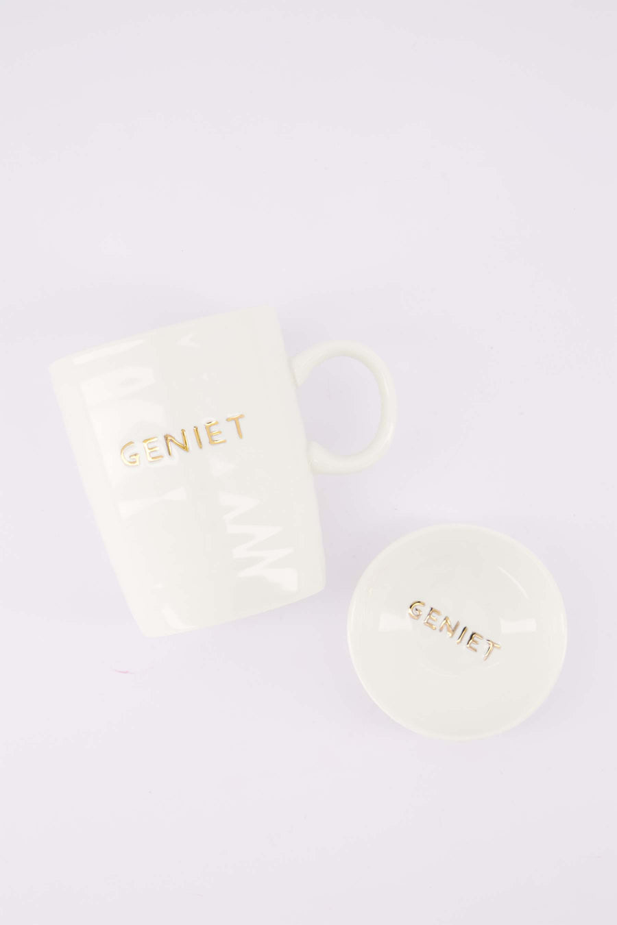 koffieset Geniet - Koffiemok & dipschaaltje - Wit/goud