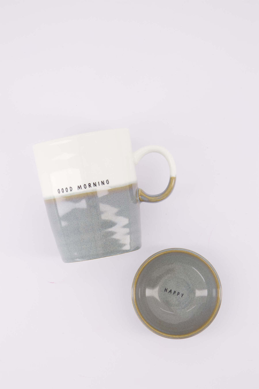 theeset Good Morning & Happy - Theemok & dipschaaltje - Wit/asblauw & asblauw