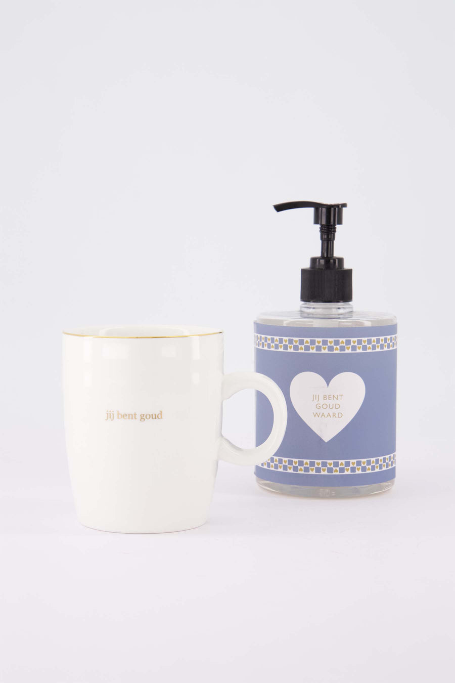cadeauset Jij bent goud waard - Handzeep & theemok Jij bent goud - Blauw/wit/goud