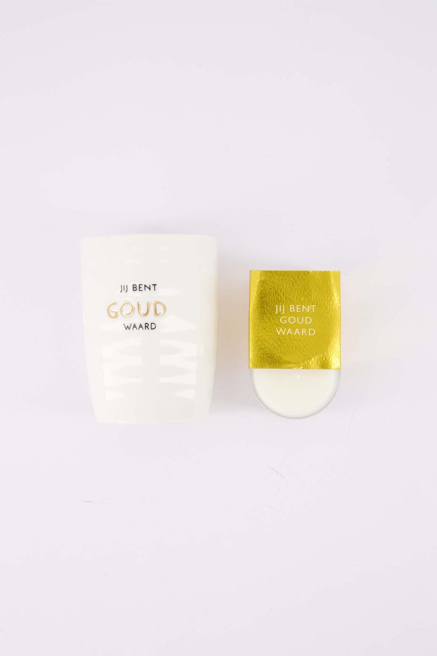 cadeauset Hartje & Jij bent goud waard - Koffiemok & geurkaarsje in wikkel - Goud/wit