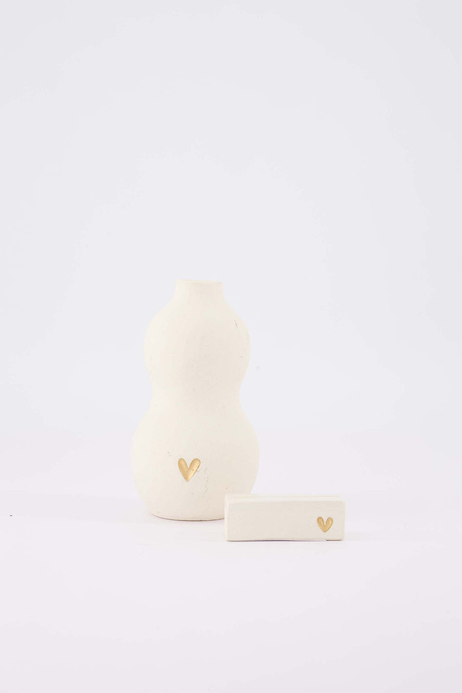 decoratieset Hartje - Kaartenstandaard & vaasje van keramiek - Wit/goud