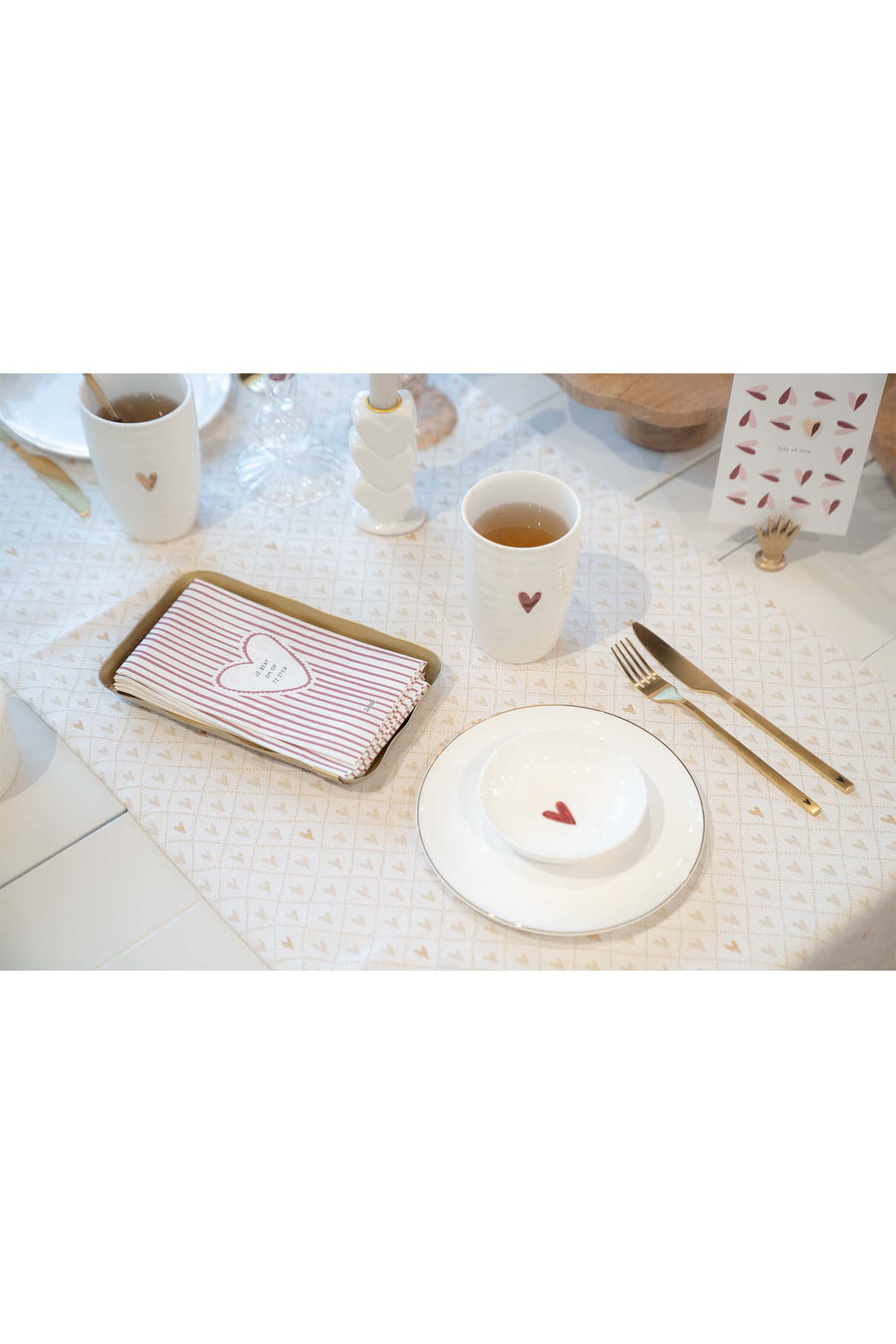 tafelloper hartjes kort wit/zand/goud | wit / zand / goud