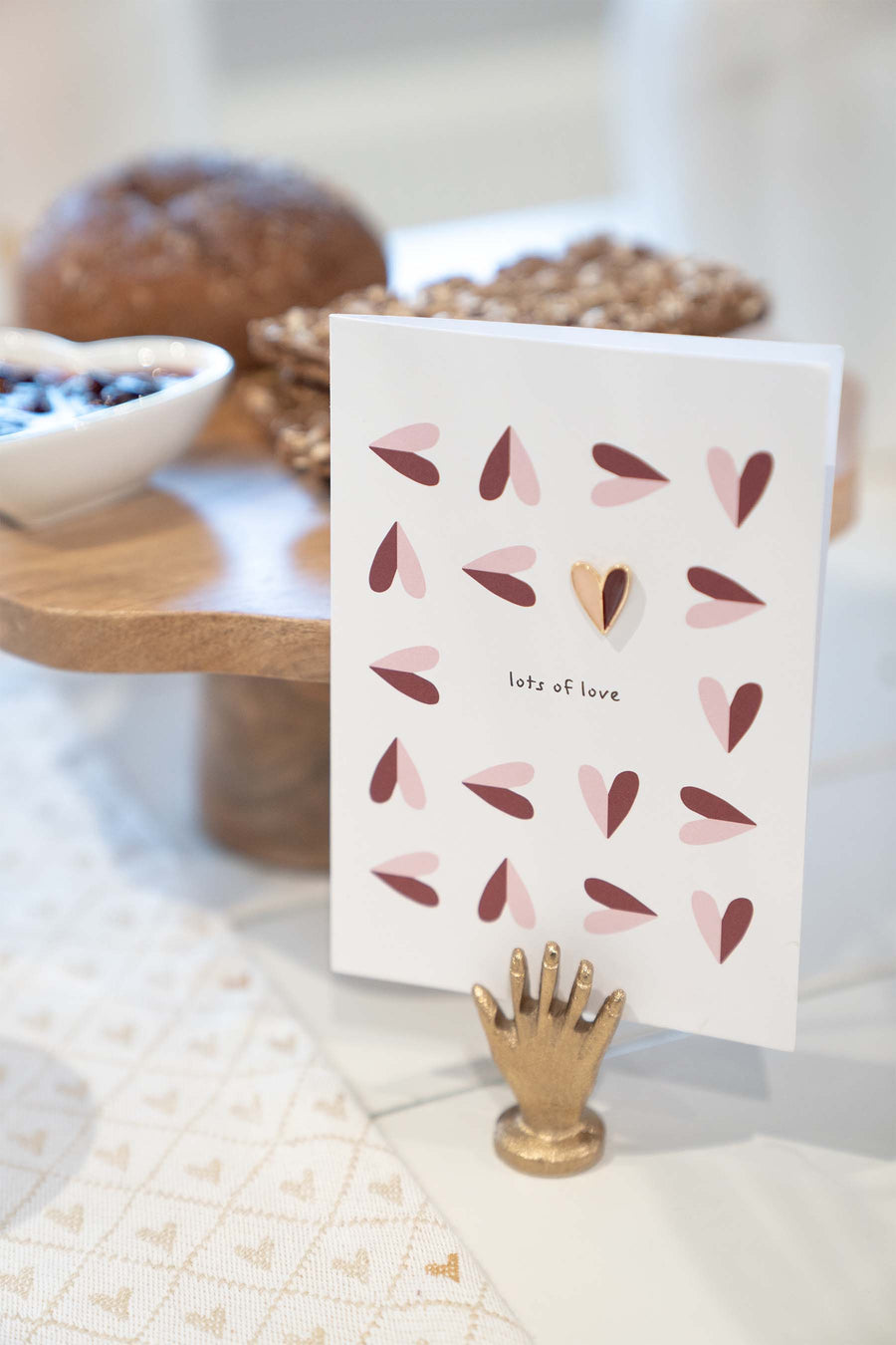 wenskaart broche lots of love roze/rood | roze / rood