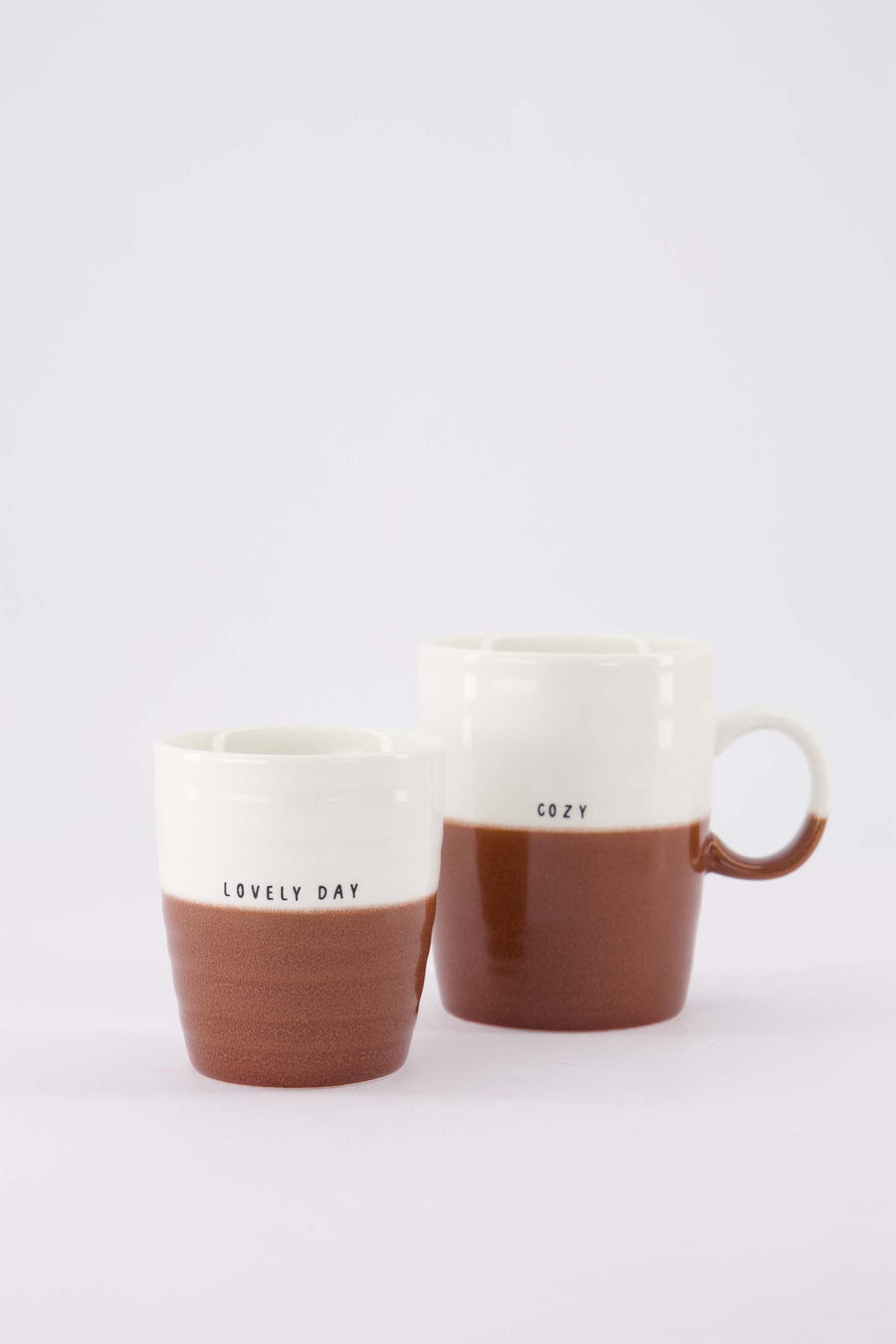 set van 2 mokken Lovely Day & Cozy - Koffiemok & theemok - Wit/donkerrood