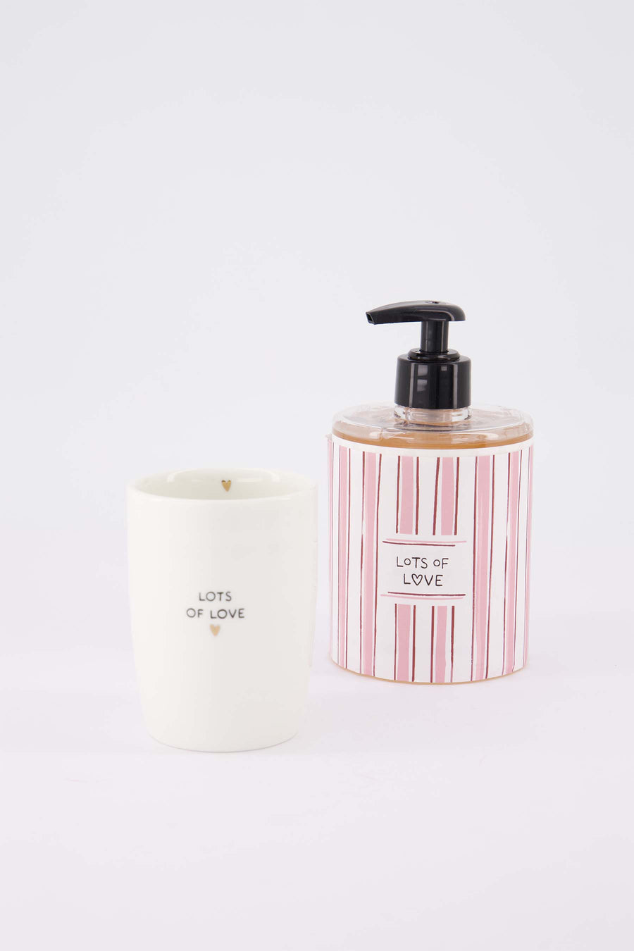 cadeauset Lots of Love - Handzeep & koffiemok - Roze & wit/zwart/goud