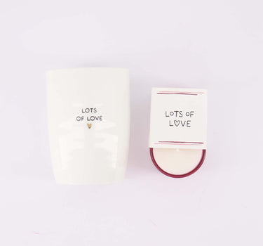 cadeauset Lots of Love - Koffiemok & geurkaarsje in wikkel - Wit/zwart/goud & roze