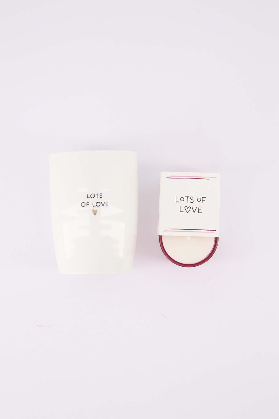 cadeauset Lots of Love - Koffiemok & geurkaarsje in wikkel - Wit/zwart/goud & roze