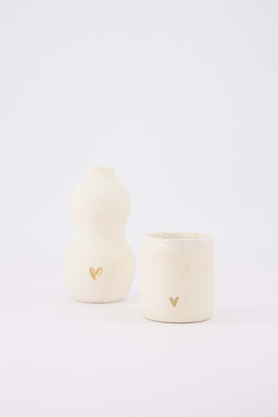 decoratieset Hartje - Geurkaarsje mat & vaasje van keramiek - Wit/goud